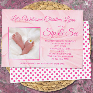 Invitation Nouvelle Bébée Fille Creamy rose "Sip and See"