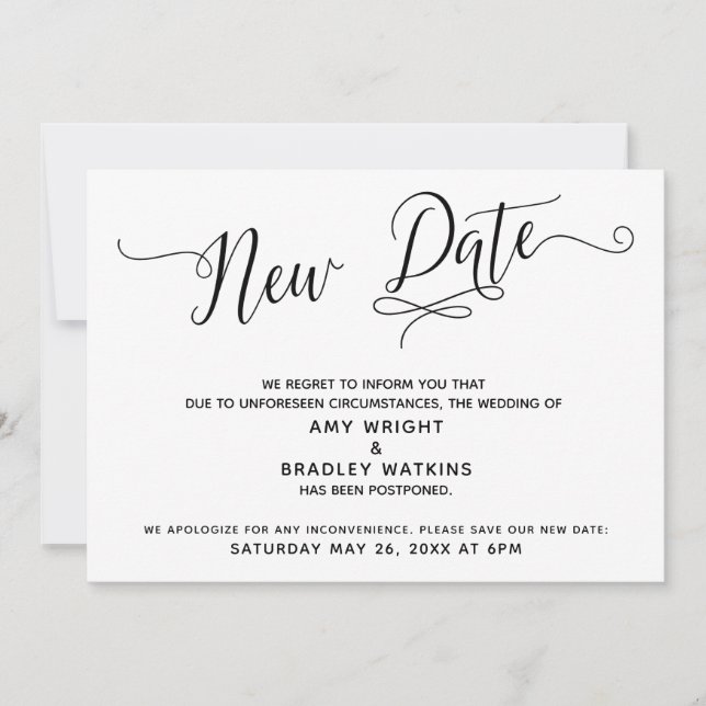 Invitation Nouvelle date de mariage reporté Annonce (Devant)