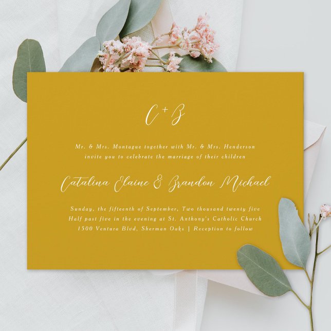 Invitation Nouvelle Élégance Calligraphie Monogramme Noms Jau (Créateur téléchargé)