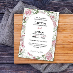 Invitation Nouvelle Fleur Rose Élégante Mariage Floral Ivoire