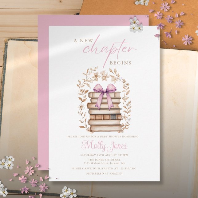 Invitation Nouvelle histoire chapitre Livre Rose Bébé Fête Pr (New Chapter Storybook Pink Bow Baby Shower Invitation)