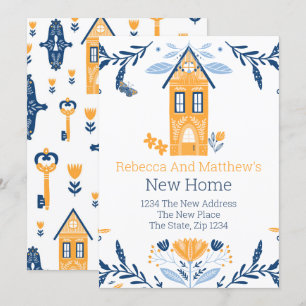 Invitation Nouvelle maison Hygge Blue Yellow House et Fleurs