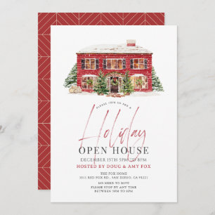 Invitation Nouvelle maison Red House Noël Holiday Open House