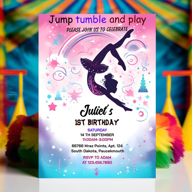 Invitation nouvelle moderne mignonne fille rose gymnastique 1 (Créateur téléchargé)