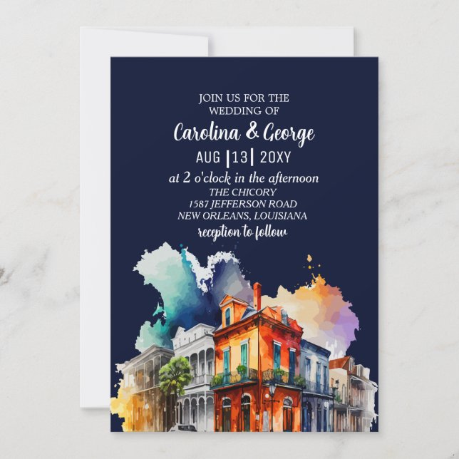 Invitation Nouvelle-Orléans Nola Louisiana - Mariage d'aquare (Devant)