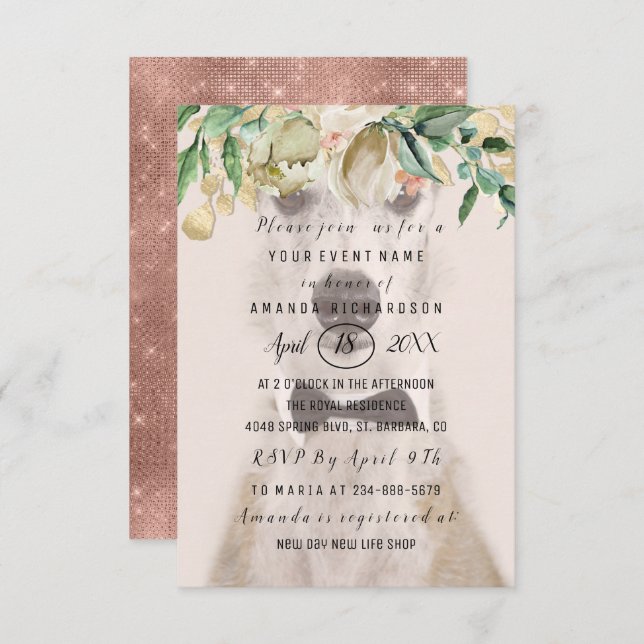 Invitation Nouvelle photo de chien de compagnie Fleurs Rose d (Devant / Derrière)