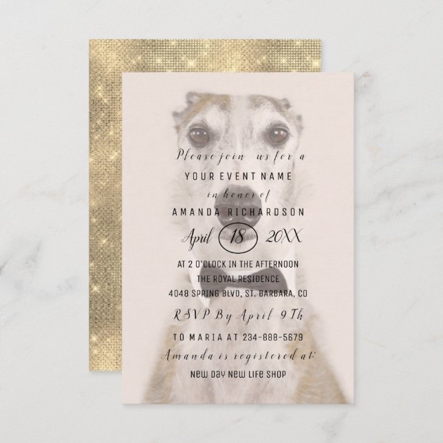 Invitation Nouvelle photo de chien de compagnie  Or Sépia Éti (Devant / Derrière)