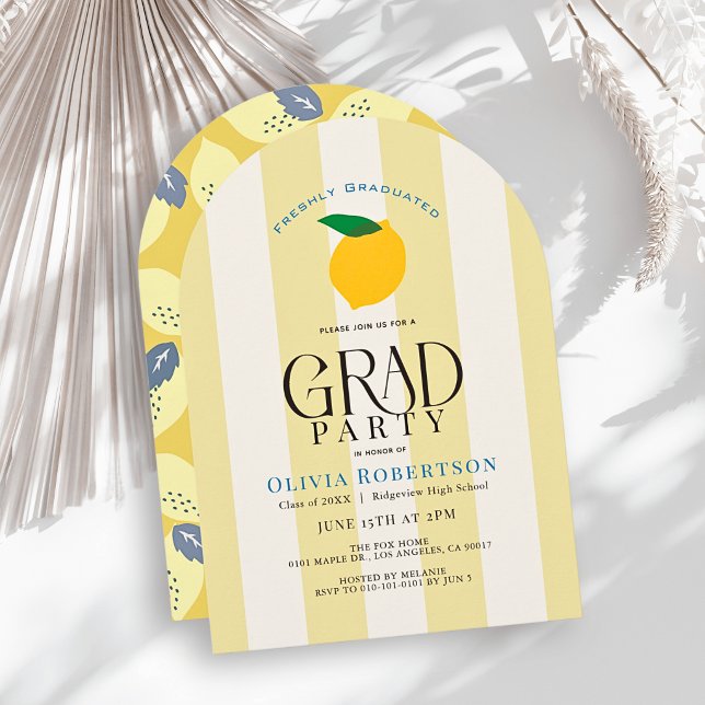 Invitation Nouvellement Diplômé Rayures Jaune Citron Diplôme (Créateur téléchargé)