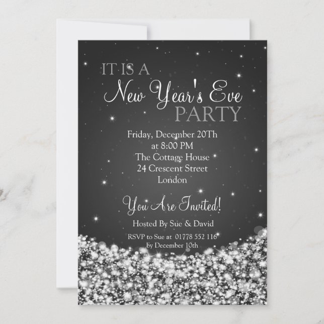 Invitation Nouvelles années d'Ève de partie de nuit de noir (Devant)