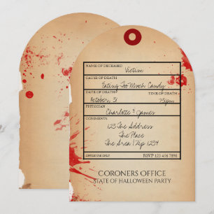 Invitation Novelty Halloween Party Toe Tag Coroners Office
