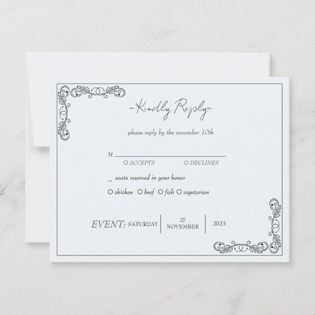 Invitation "Novembre Elegance" Mariage personnalisable RSVP (Devant)