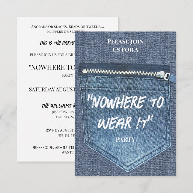 Invitation "Nowhere To Wear It" Party (Devant / Derrière)