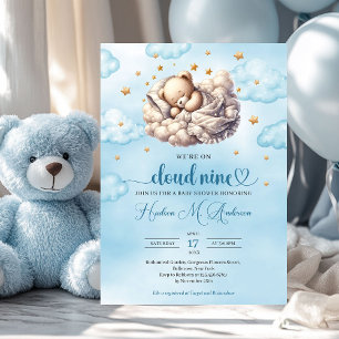 Invitation Nuage 9 Ours en peluche dormant Baby shower garçon