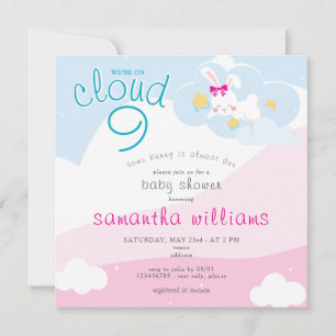 Invitation Nuage 9 Un lapin rose Baby shower de fille de prin