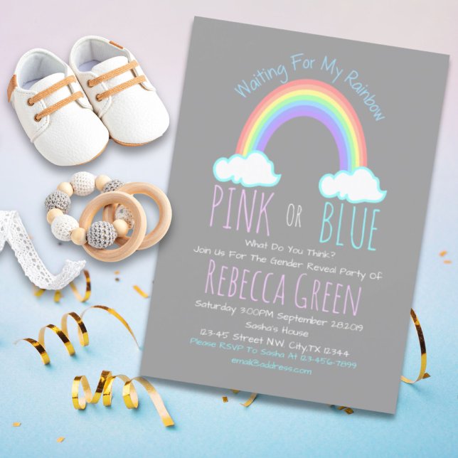 Invitation nuage arc-en-ciel rose ou bleu sexe révéler (rainbow cloud pink or blue gender reveal party invitation)