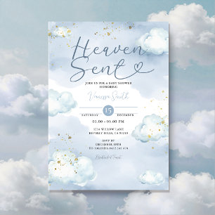 Invitation Nuage Ciel Envoyé Baby Shower Pailleté Or