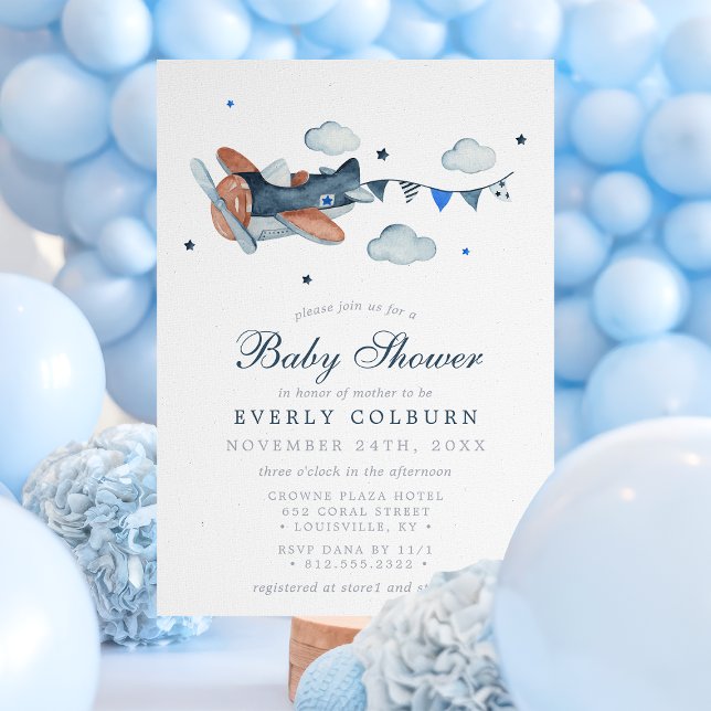 Invitation Nuage d'avion vintage Baby Shower Garçon (Créateur téléchargé)