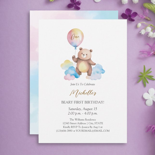 Invitation Nuage de ballons en forme d'ours en peluche pour u (Créateur téléchargé)