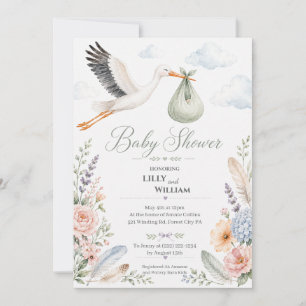 Invitation Nuage de Cigogne Fête de Bébé Vintage