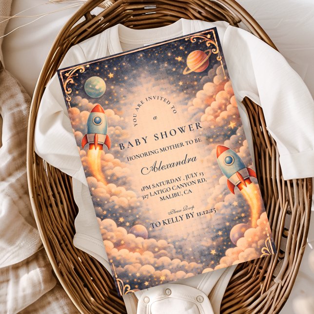 Invitation Nuage de fusée spatiale Baby Shower (Créateur téléchargé)