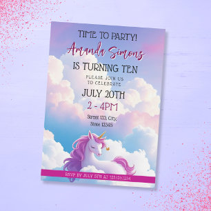 Invitation Nuage de rêve Licorne Magique Fille 10ème Annivers