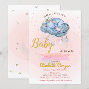 Invitation Nuage éléphant bébé mignon, Fête prénatale bébé ét