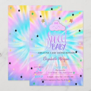 Invitation Nuage Mignon, Étoiles, Doudou Tie Dye Baby Shower