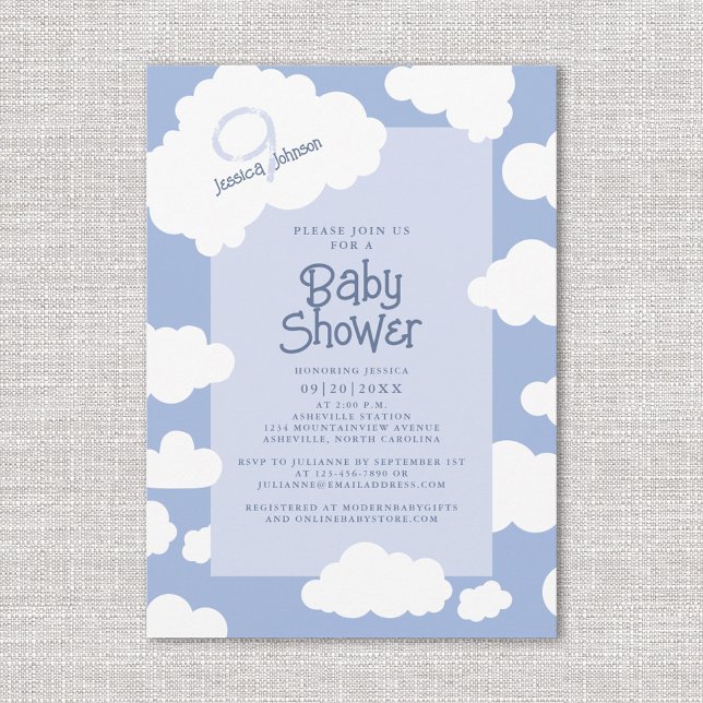 Invitation Nuage Neuf 9 Baby showers Mignonne Fête Whimsical (Cloud Nine 9 Baby Shower Cute Whimsical Party Invitation)