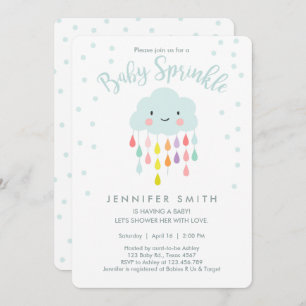 Invitation Nuage Raindrops Rainbow Neutral Baby Sprinkel