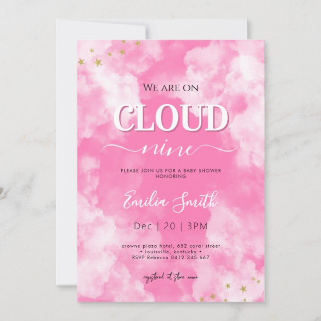 Invitation Nuage rose neuf baby showers (Devant)