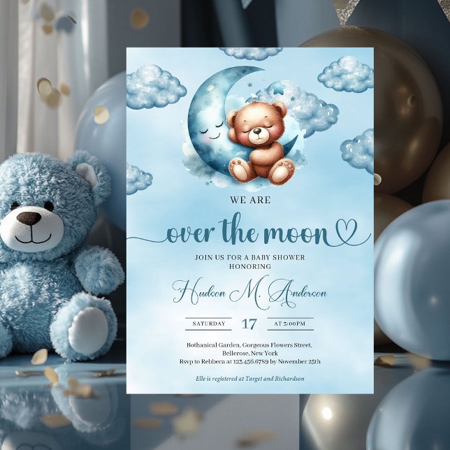 Invitation Nuage tendance neuf ours en peluche Baby shower ga (we are over the moon boy baby shower invitation)
