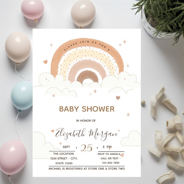 Invitation Nuages Arc-en-Ciel Cœurs Baby Shower (Créateur téléchargé)