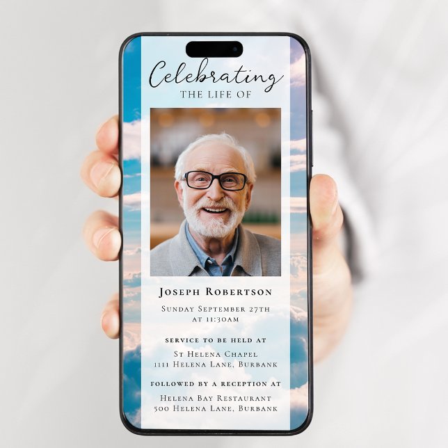 Invitation Nuages Bleus Photo Funérailles Digital Evite (Créateur téléchargé)