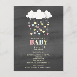 Invitation Nuages + Coeurs Aquarelle Baby shower neutre