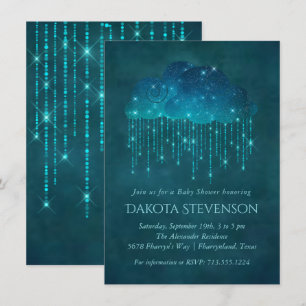 Invitation Nuages de pluie étincelants   Baby shower Turquois