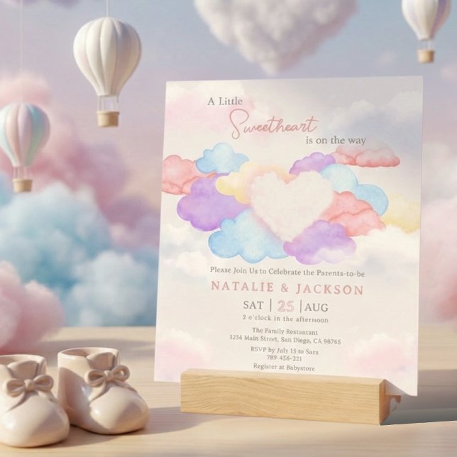 Invitation Nuages de rêve Petit Baby shower de lit d'amour (Dreamy Clouds Little Sweetheart Coed Baby Shower Invitation)