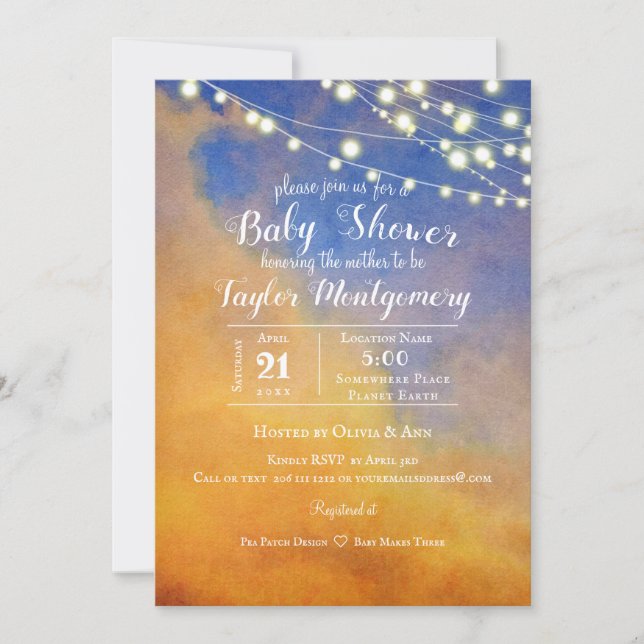 Invitation Nuages d'or dans le ciel bleu | BABY SHOWER (Devant)