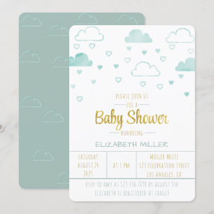Invitation Nuages et Coeurs Baby shower d'arrosage pour bébés