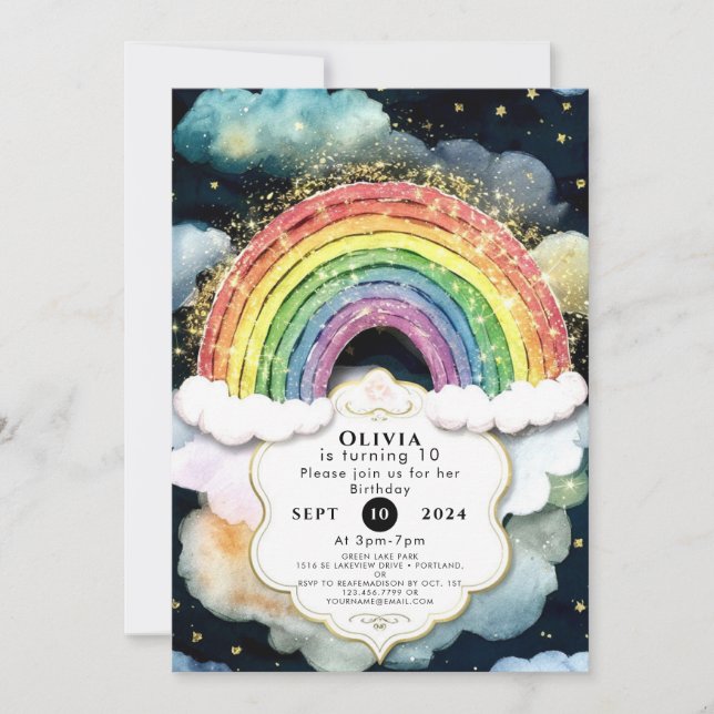 Invitation Nuages et couleurs Anniversaire arc-en-ciel (Devant)