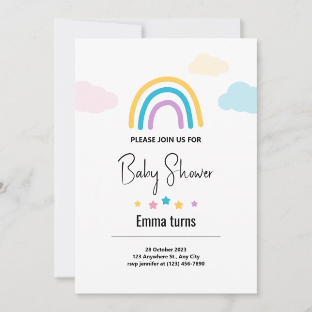 Invitation Nuages et étoiles Rainbow Baby Baby shower Invita (Devant)