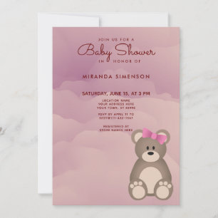 Invitation Nuages roses Baby shower Ours Teddy mignon