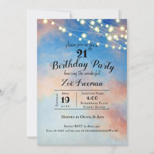 Invitation Nuages roses dans le ciel Blue 21st Birthday