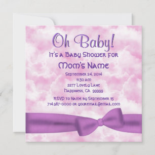 Invitation Nuages violets roses Bow et Leopar Baby Girl Show