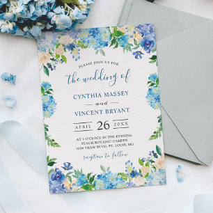 Invitation Nuances de Blue Hydrangeas Pastel Floral Mariage