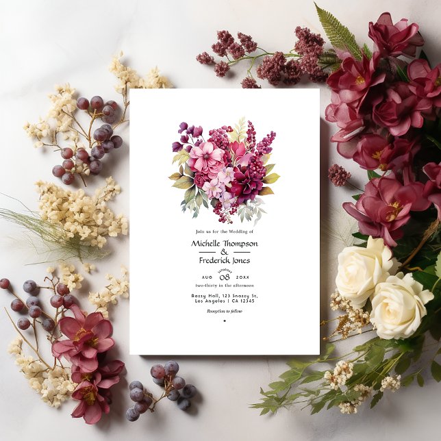 Invitation Nuances de mariage floral vin (Créateur téléchargé)
