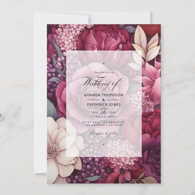 Invitation Nuances de mariage floral vin (Devant)