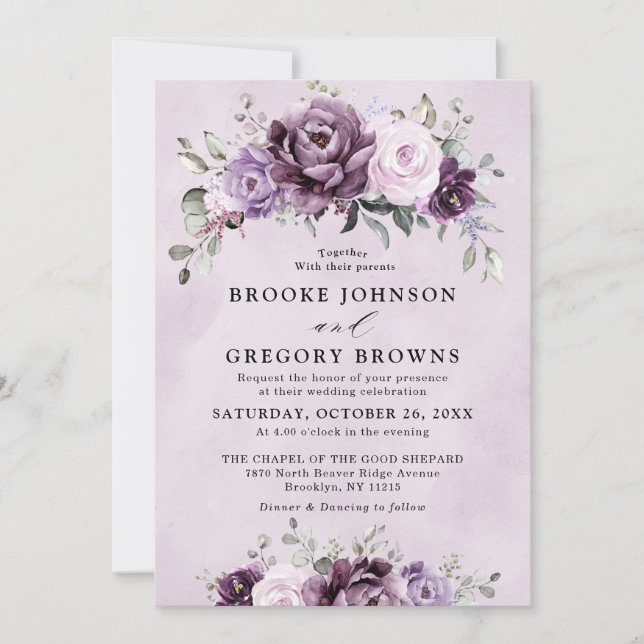 Invitation Nuances de pourpre Dusty fleurs Moody Floral Maria (Devant)