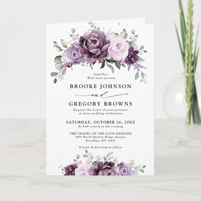 Invitation Nuances de pourpre Dusty fleurs Moody Floral Maria (Devant)