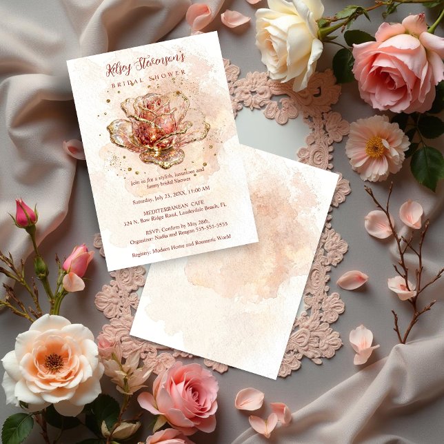 Invitation Nuances de rose délicates effet de verre scintilla (Delicate Pink Shades Glitter Glass Effect Rose Ornament Bridal Shower Invitation Card Design.)