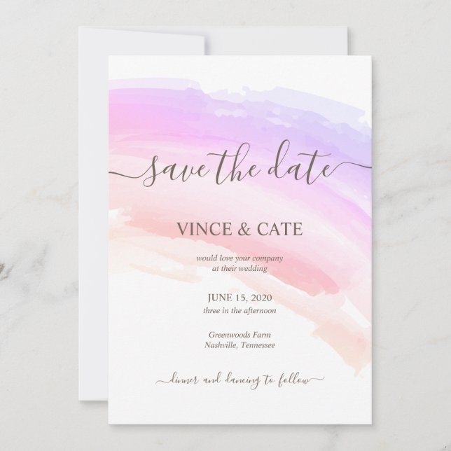 Invitation Nuances de rose mariage à l'aquarelle éclaboussée (Devant)